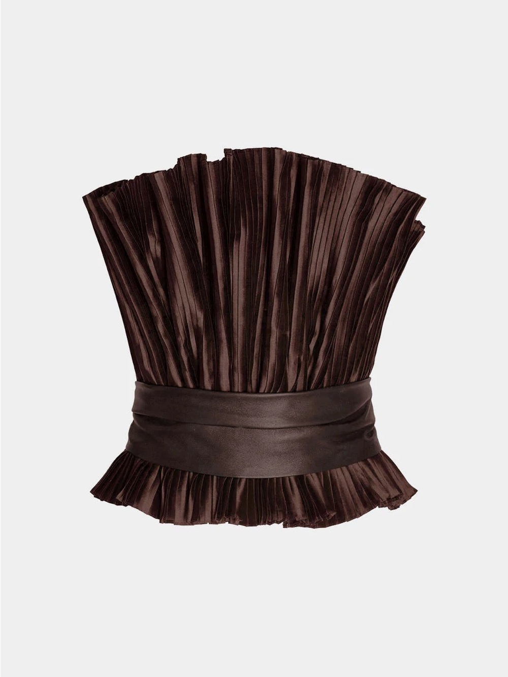 Faux Leather Patchwork Belted Ruched Tube Top - Micas never worn